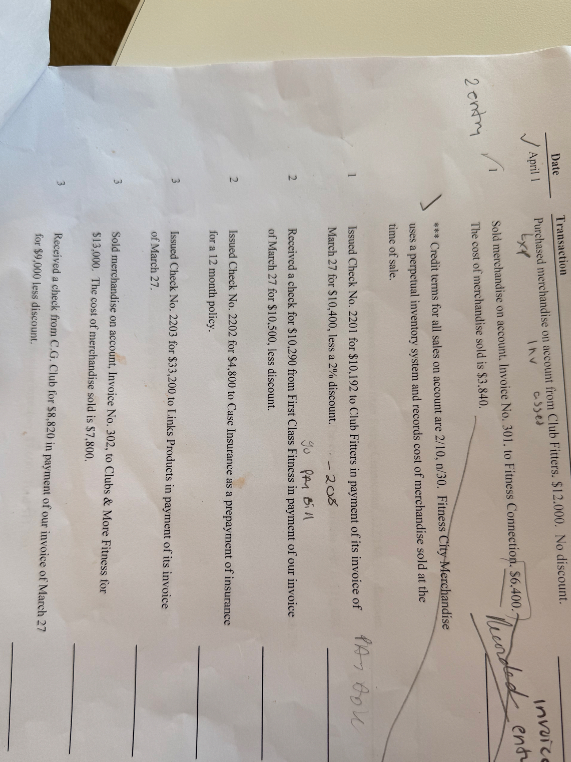 Date April 1 1 2 entry J ? 2 Transaction