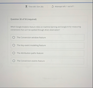 Time left: 5 5 m 2 6 s Attempts left: 1 out of 1