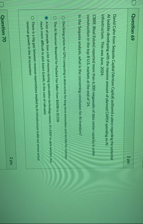 Question 6 9 2 pts David Cahn from Sequoia