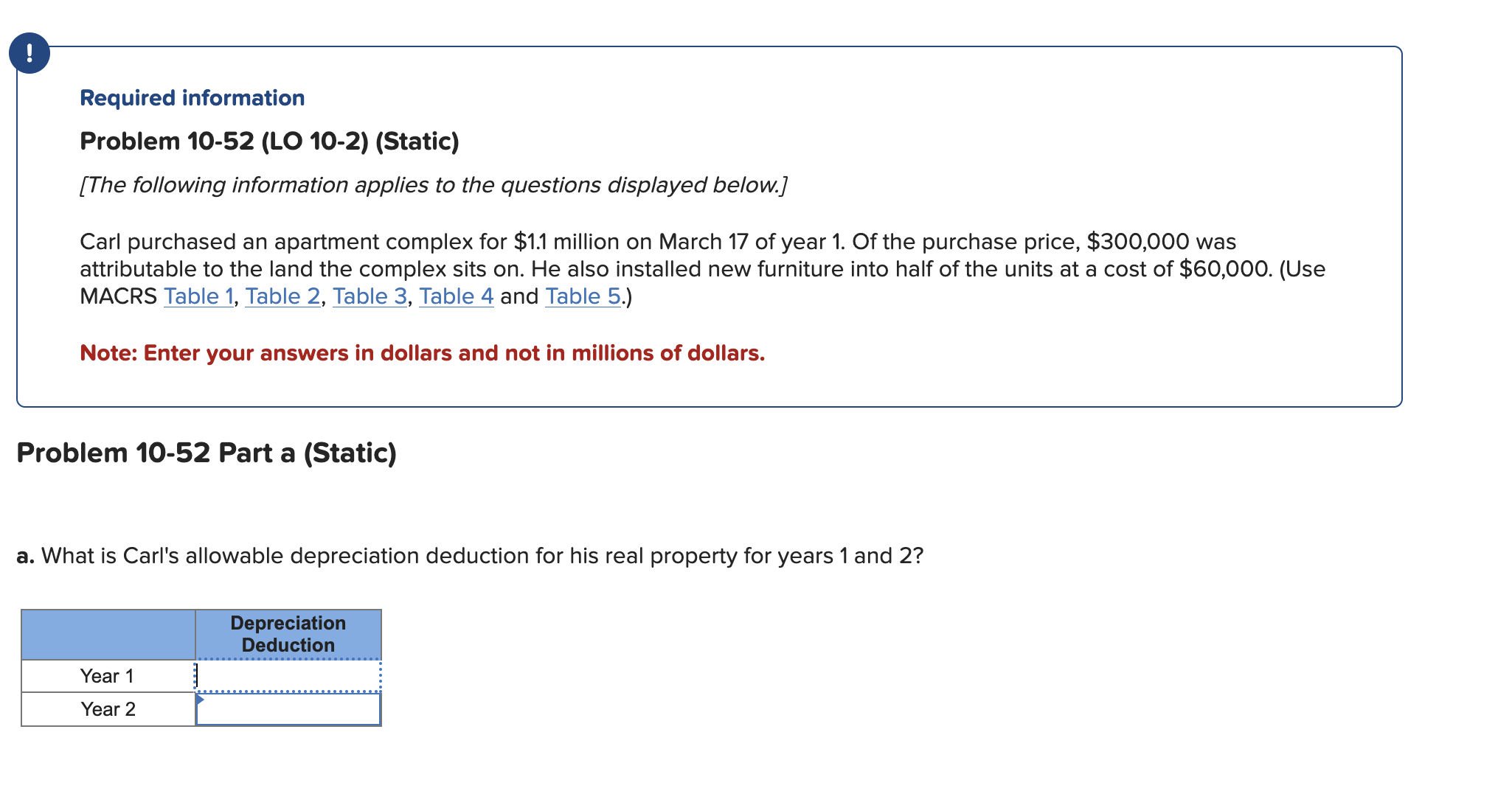 Problem 1 0 - 5 2 ( LO 1 0 - 2 ) ( Static ) Skip