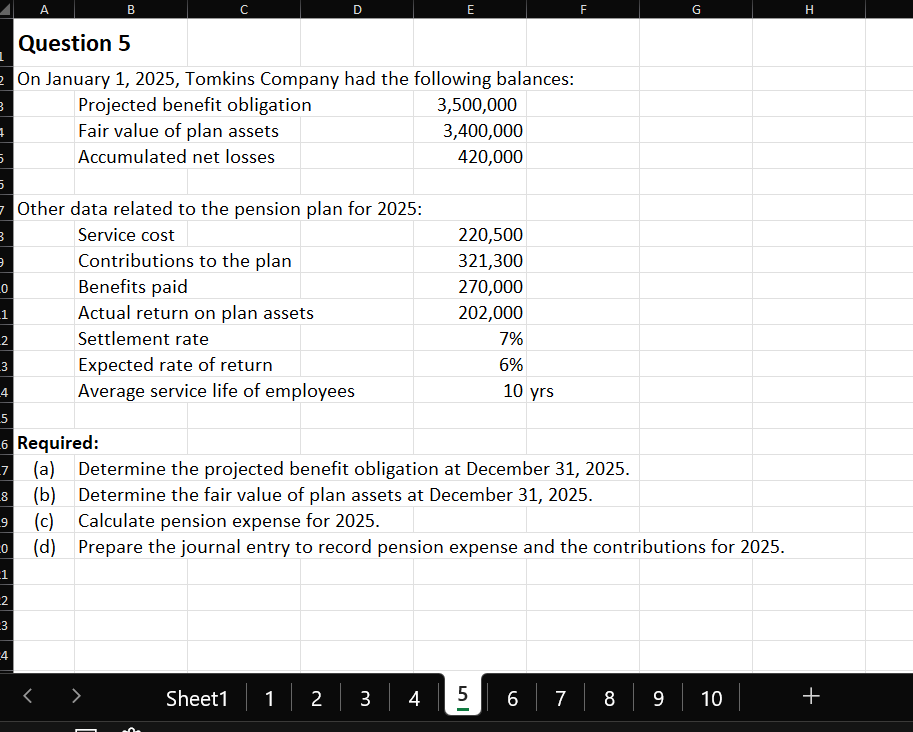 Question 5 On January 1 , 2 0 2 5 , Tomkins