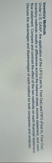Inventory Methods Under U . S . GAAP, the