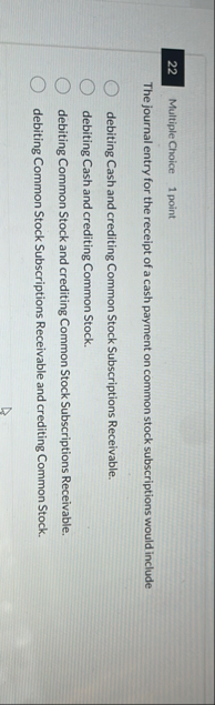 Multiple Choice 1 point The journal entry for the