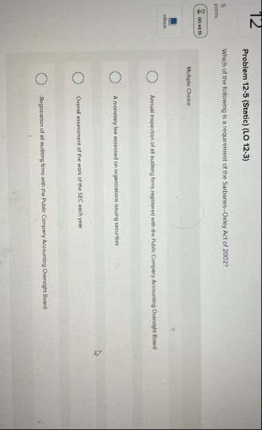 1 2 Problem 1 2 - 5 ( Static ) ( LO 1 2 - 3 ) 5