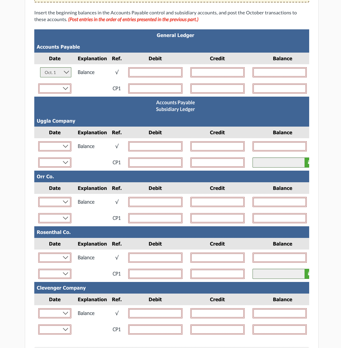 Insert the beginning balances in the Accounts