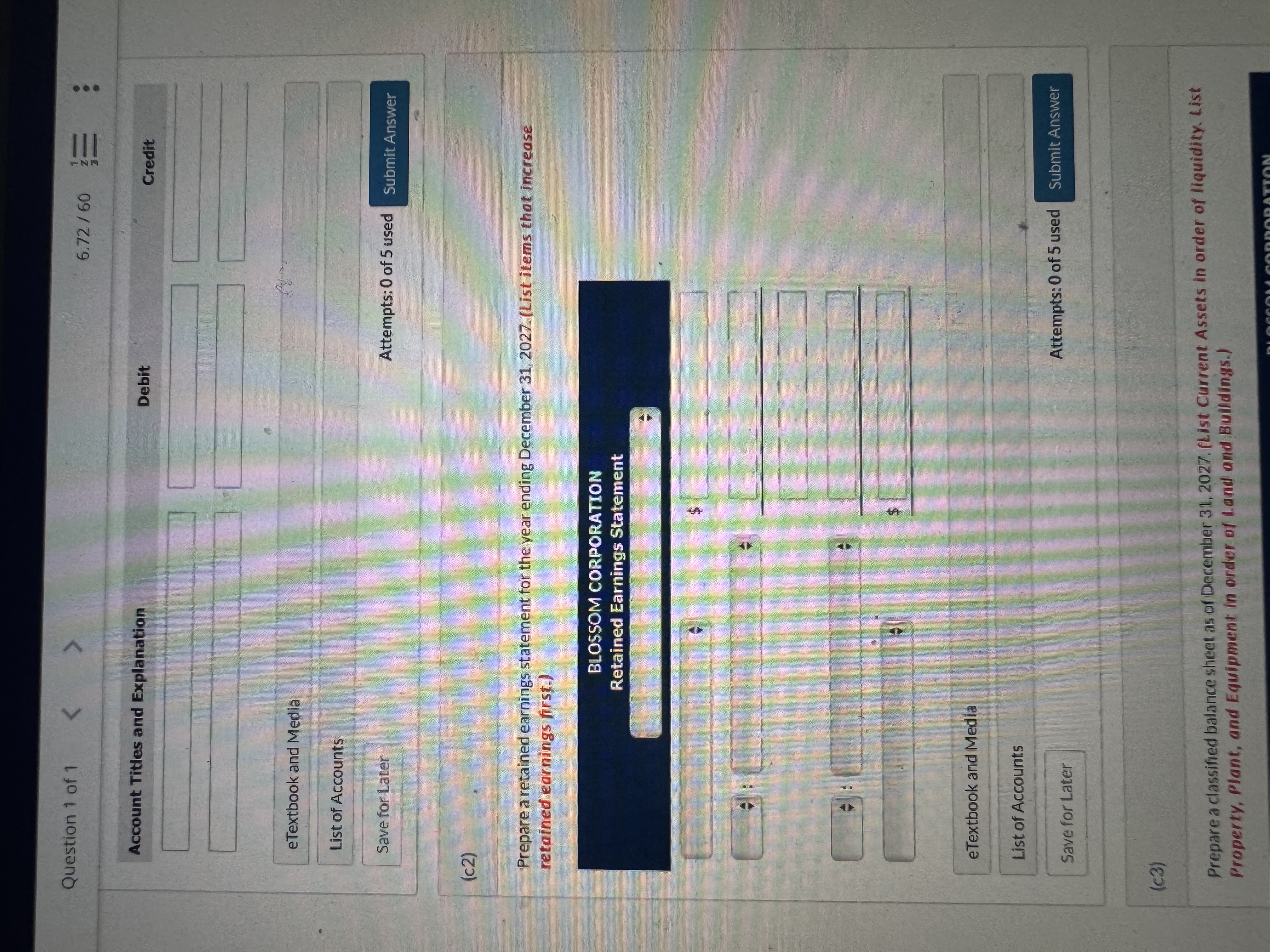 Prepare a retained earnings statement for the