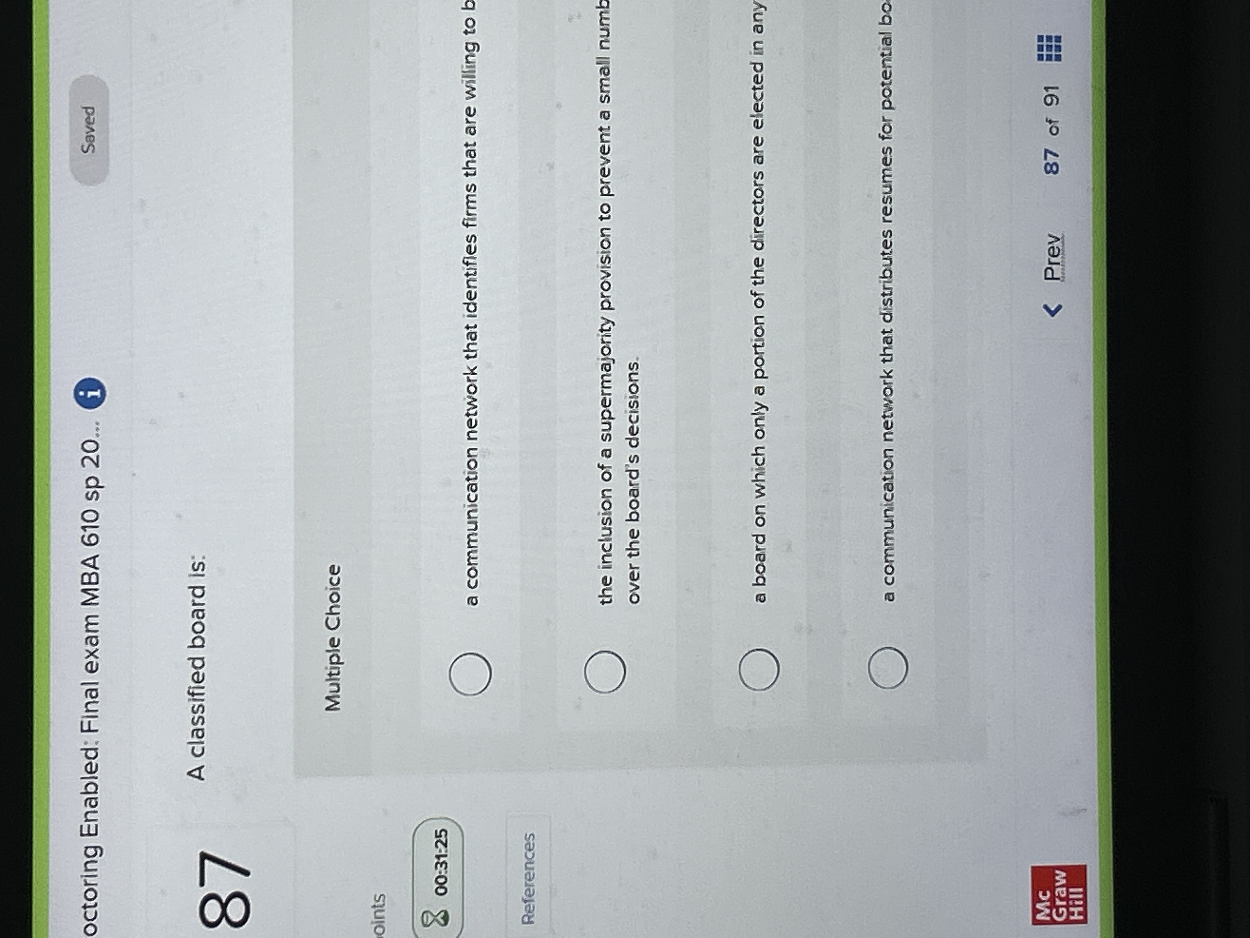 A classified board is: Multiple Choice a