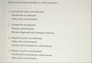 What are the three activities in a WIG session?