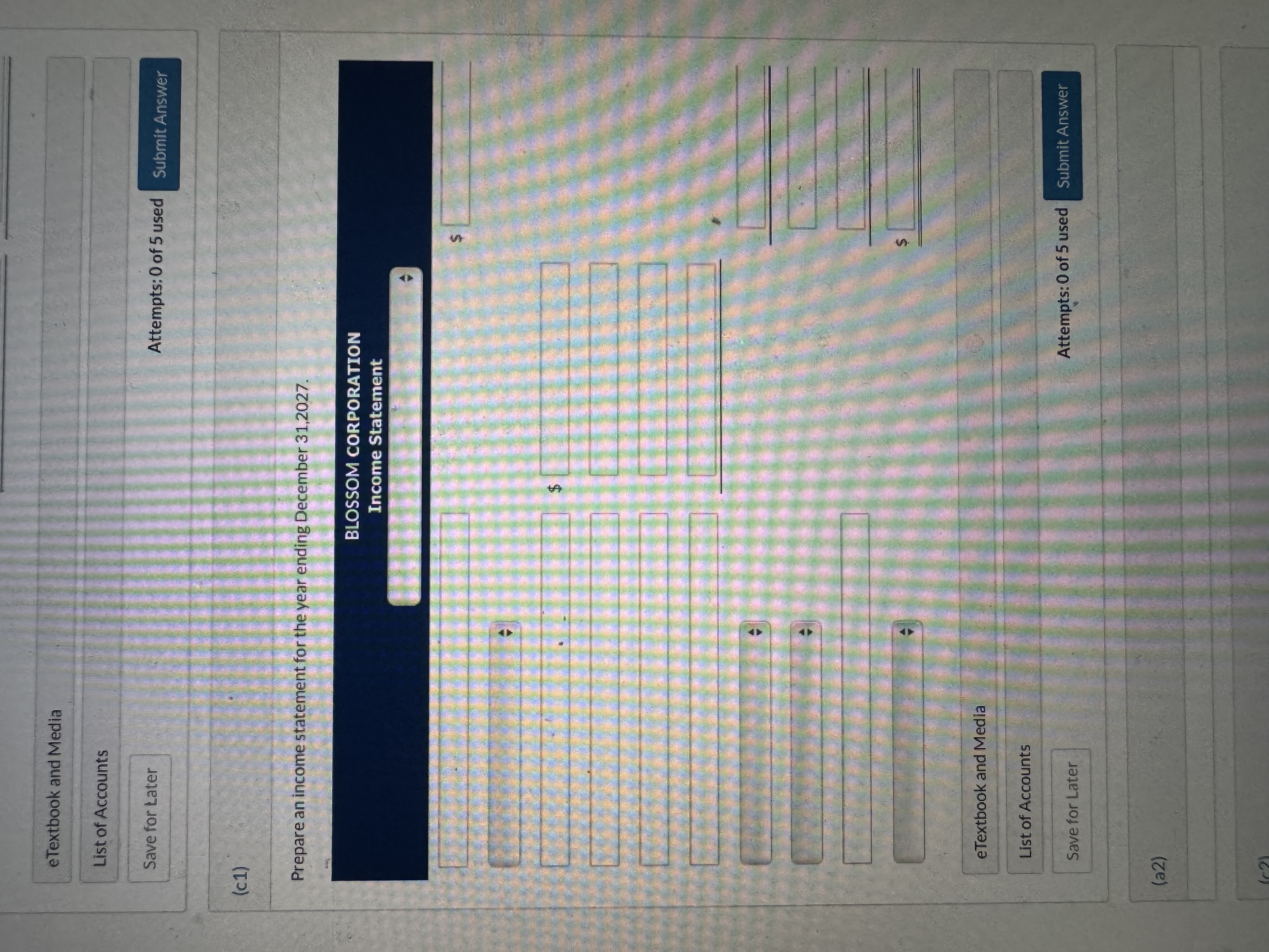 ( c 1 ) Prepare an income statement for the year