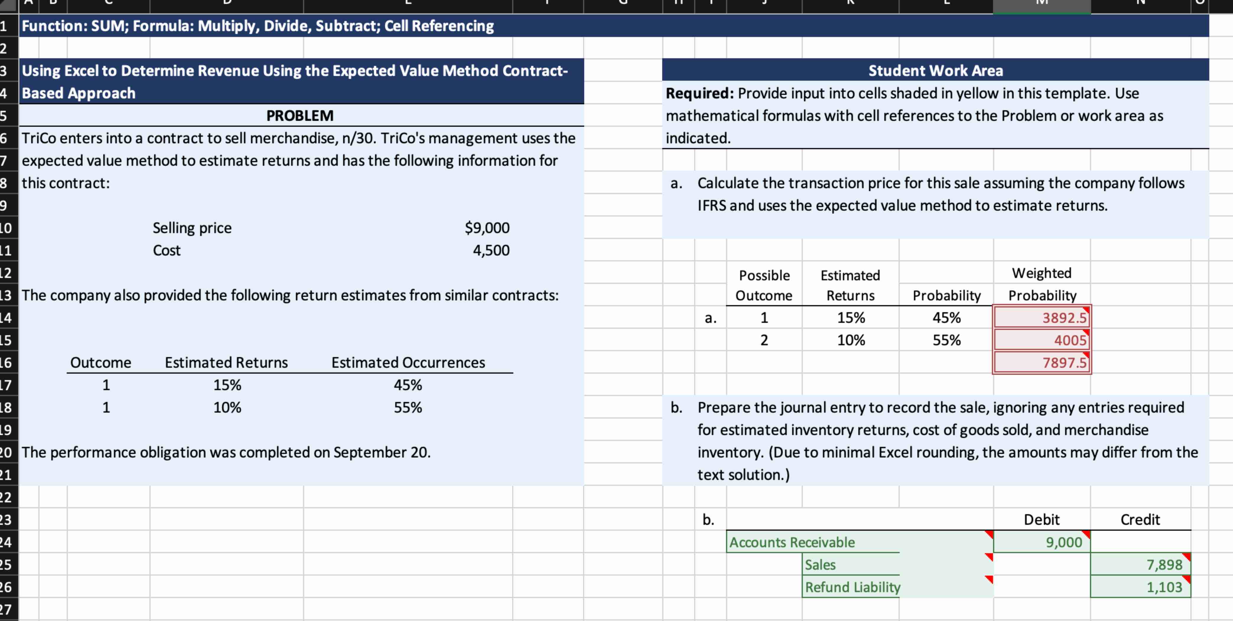 Function: SUM; Formula: Multiply, Divide,