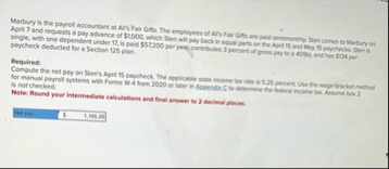 paycheck deducted for a Section 1 2 5 plan.