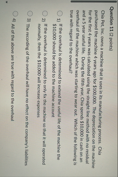 Question 1 1 ( 2 points ) Chia Pet, Inc. owns a