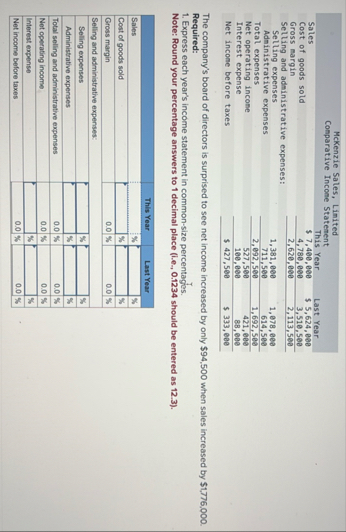 \ table [ [ McKenzie Sales, Limited Comparative
