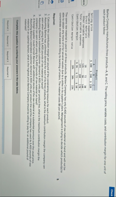 Chack Barlow Company manufactures three products