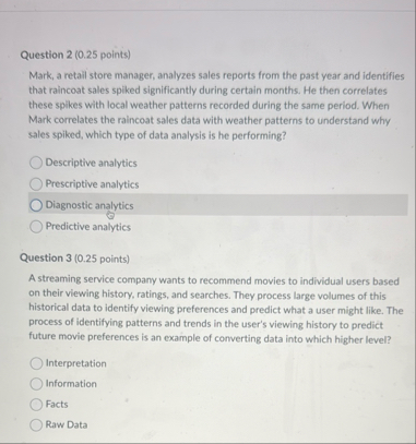 Question 2 ( 0 . 2 5 points ) Mark, a retail