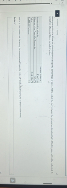 4 Formula 3 points A company uses the Allowance