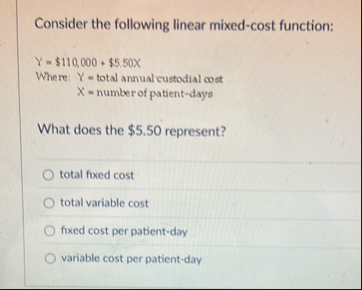 Consider the following linear mixed - cost