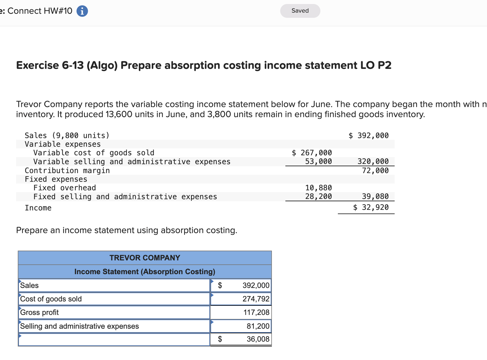 Exercise 6 - 1 3 ( Algo ) Prepare absorption