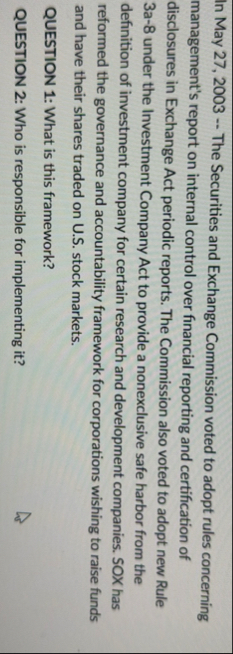In May 2 7 , 2 0 0 3 - - The Securities and