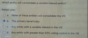 Which entity will consolidate a variable interest