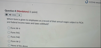 0 . 2 3 . 4 6 remain Question 8 ( Mandatory ) ( 1