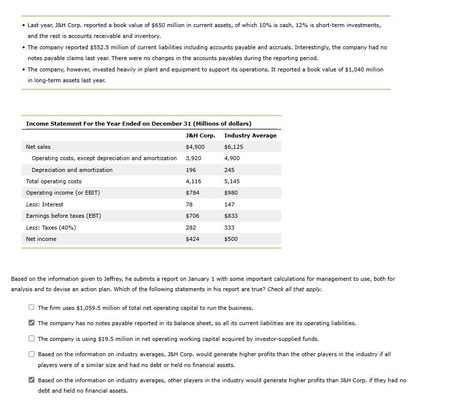 - Last year, J \ &H Corp. reported a book value