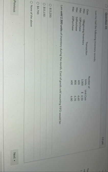 Question 4 1 1 . 5 ots Lam Inc had the following