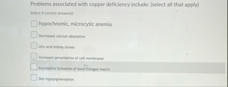 Problems associated with copper deficiency