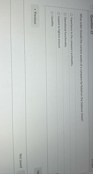 What order should the current assets of a company