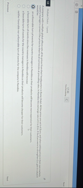 1 7 : 3 0 Time Remalnive Next Multiple Choice 1