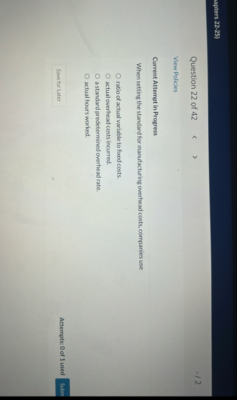 apters 2 2 - 2 5 ) Question 2 2 of 4 2 2 View