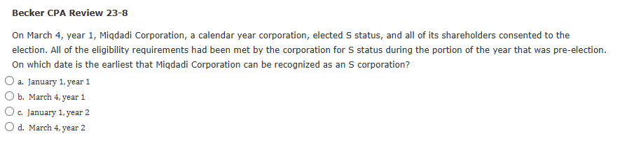 Becker CPA Review 2 3 - 8 On March 4 , year 1 ,