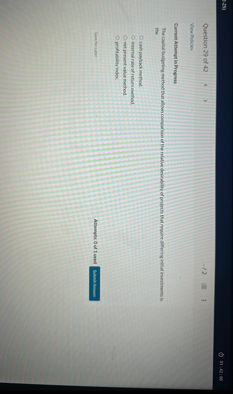 2 - 2 5 ) 0 1 : 4 2 : 0 0 Question 2 9 of 4 2 / 2