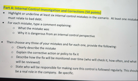 Part A: Internal Control Investigation and