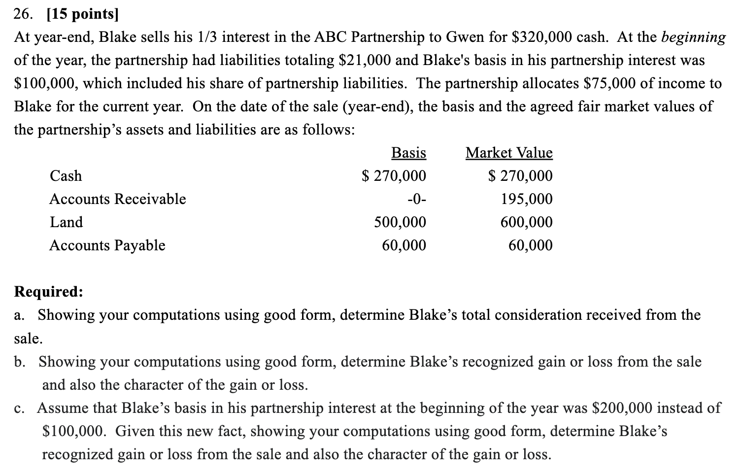 At year - end, Blake sells his \ ( 1 / 3 \ )