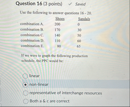Question 1 6 ( 3 points ) Saved Use the following