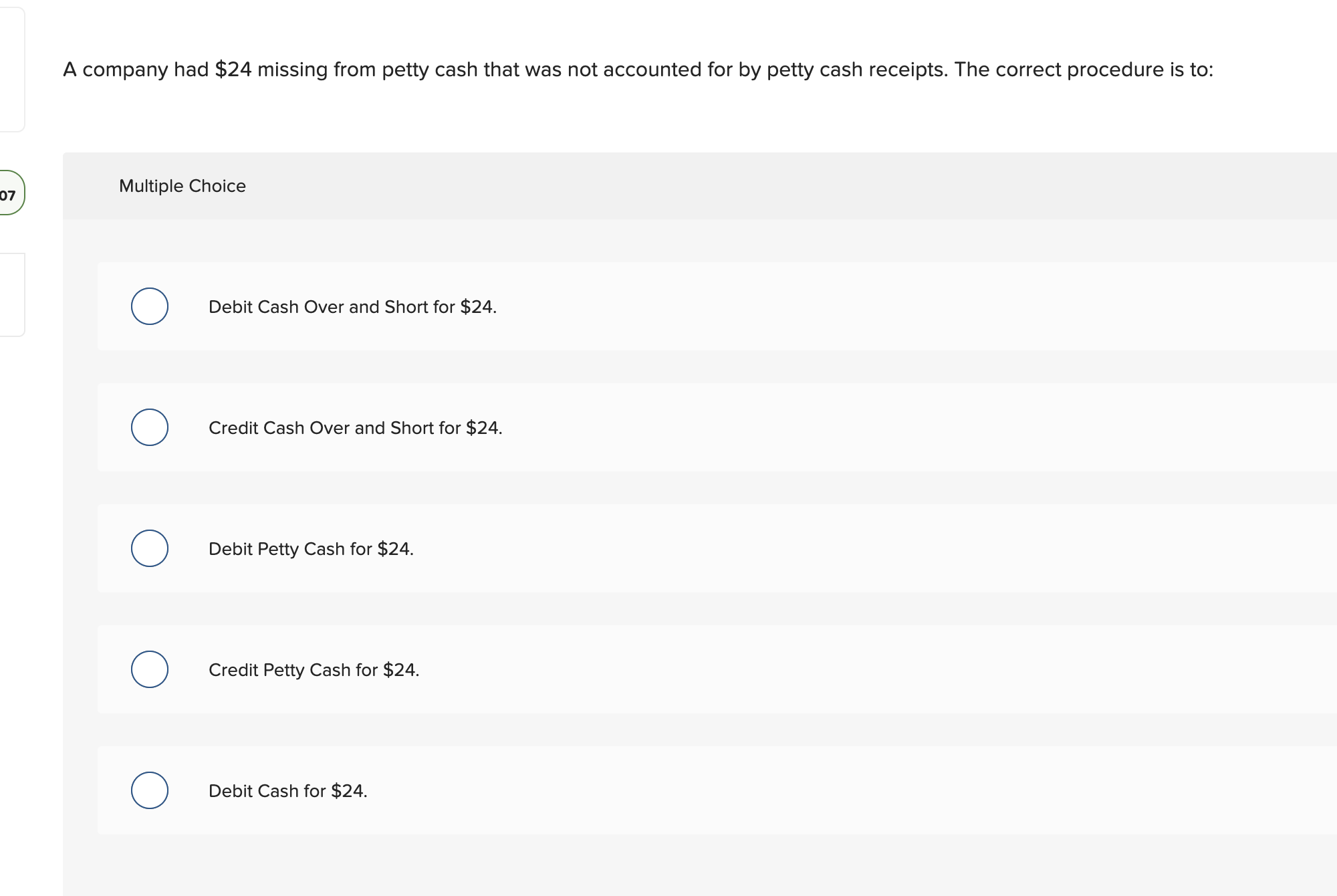 A company had \ ( \ $ 2 4 \ ) missing from petty