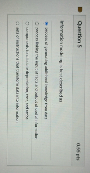 Question 5 0 . 5 5 pts Information modeling is