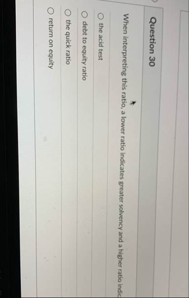 Question 3 0 When interpreting this ratio, a