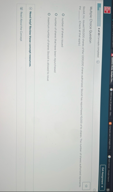 Pe 4 of 2 3 Concepts completed Multiple Choice