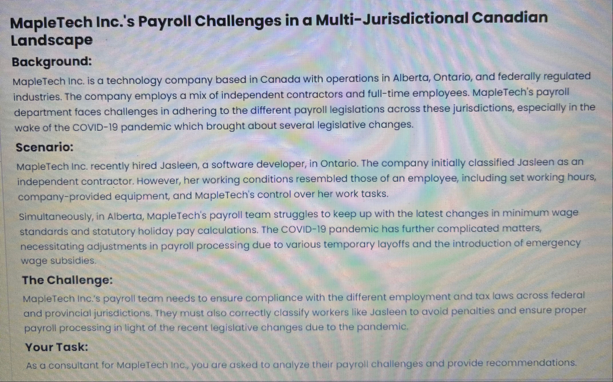 MapleTech Inc. ' s Payroll Challenges in a Multi