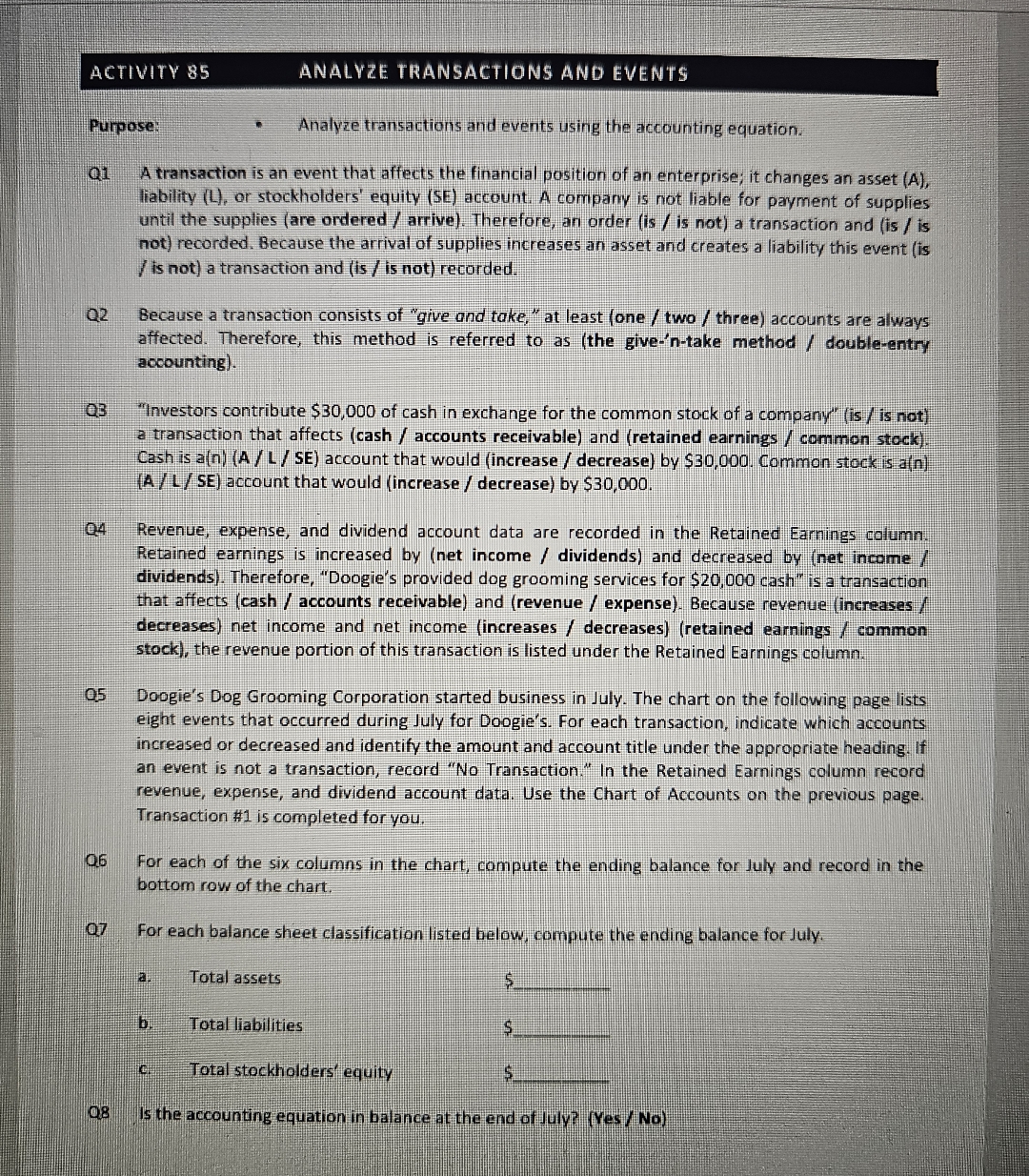 ACTIVITY 8 5 PurposeO 4 O 5 0 6 0 7 ANALYZE