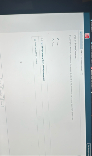 II . el 2 3 Concepts completed True or False