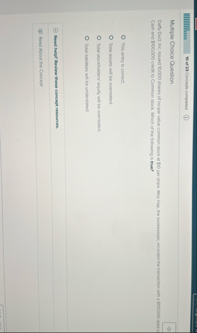 1 0 of 2 3 Concepts completed Multiple Choice