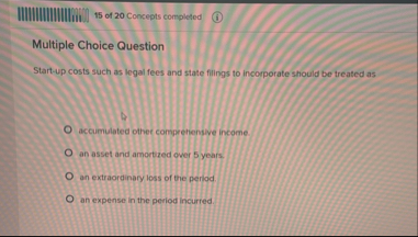 1 5 of 2 0 Concepts completed Multiple Choice