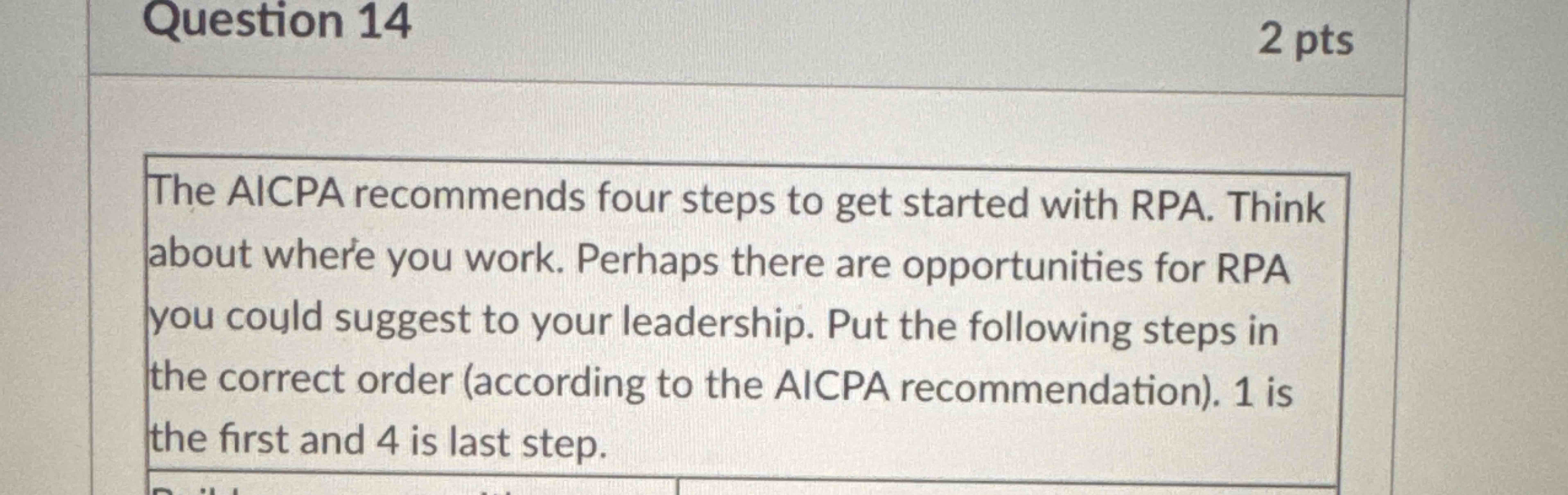 Question 1 4 The AICPA recommends four steps to