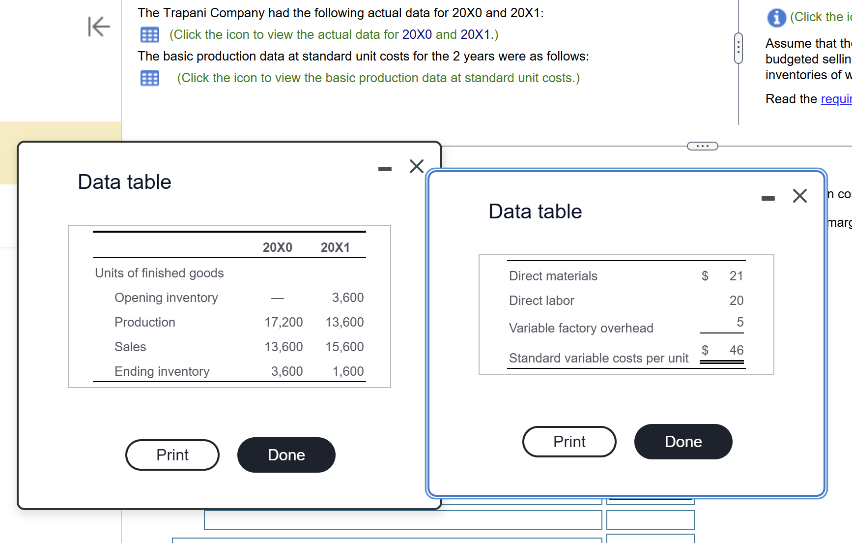 Data table Data table Requirement 1 . For 2 0 X 0