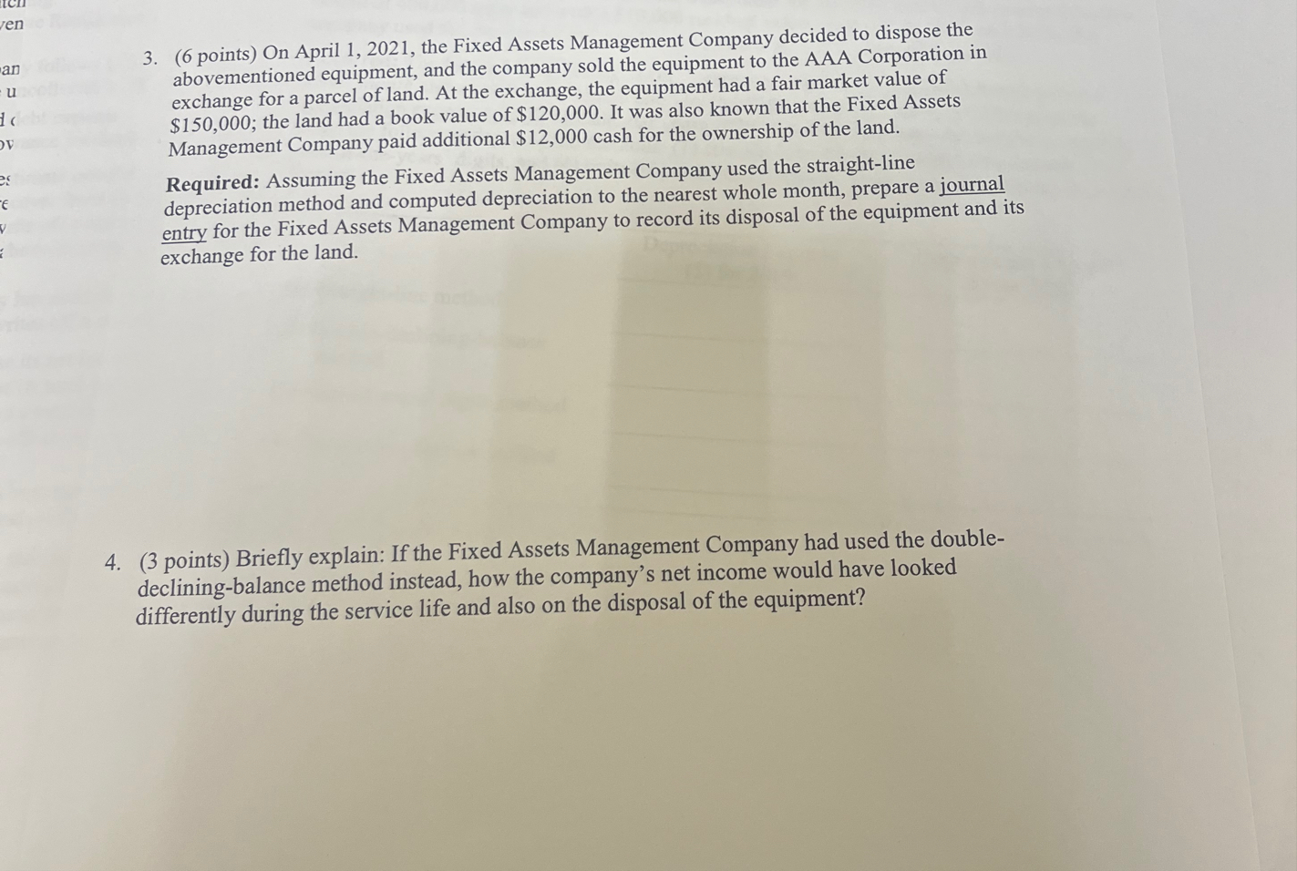 ( 6 points ) On April 1 , 2 0 2 1 , the Fixed