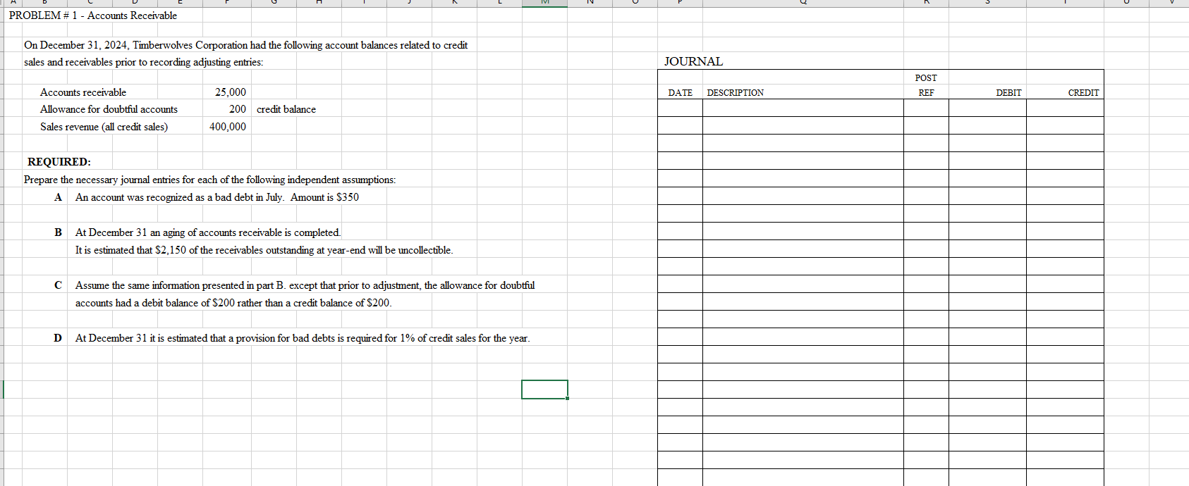 PROBLEM \ # 1 - Accounts Receivable On December 3