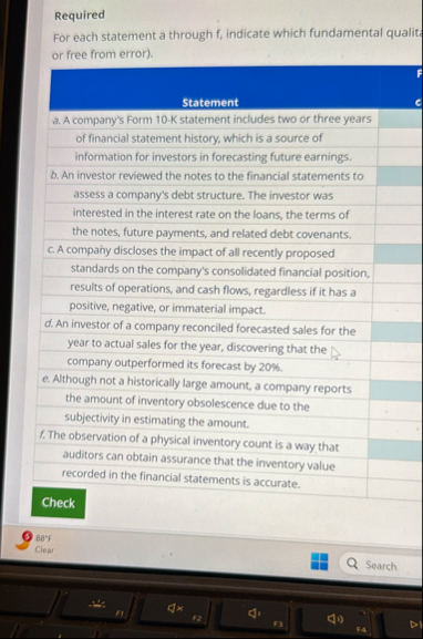 Required For each statement a through f ,